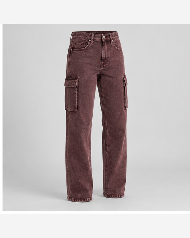 Blugi cargo denim Bordo Spălat