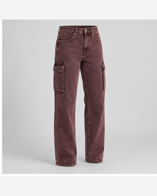 Blugi cargo denim Bordo Spălat