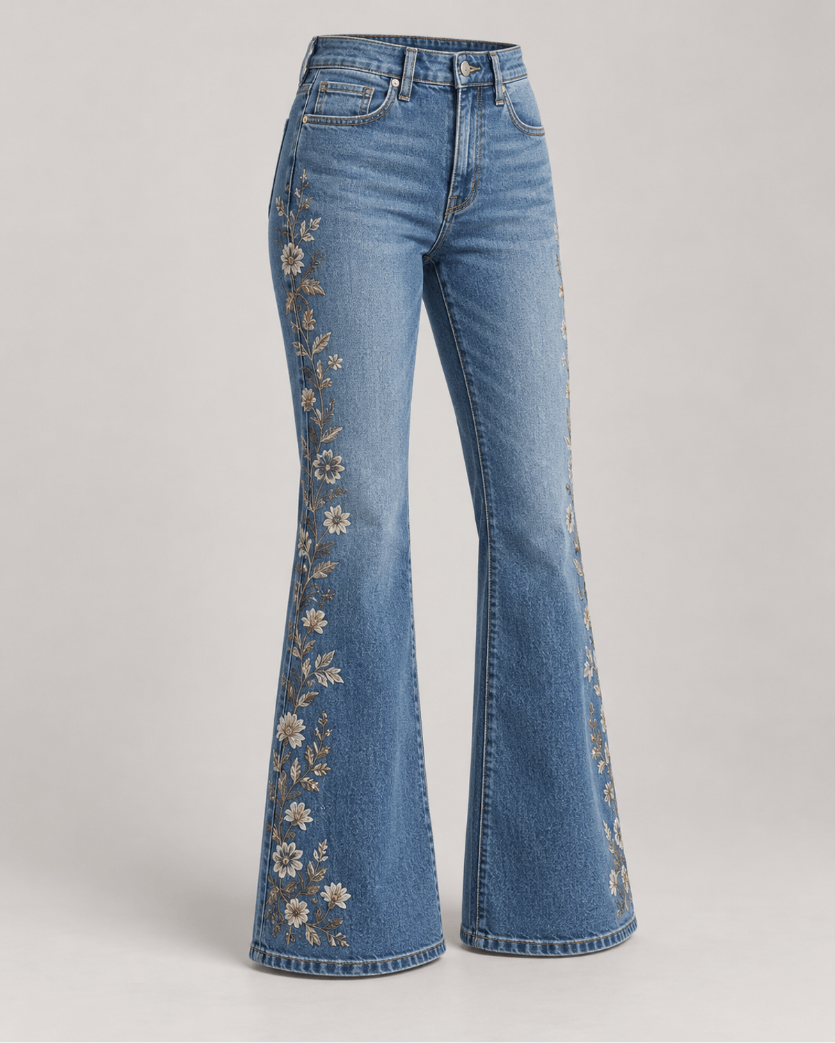 Blugi evazați cu broderie Denim Albastru
