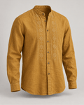 Cămașă lejeră cu broderie Ocru