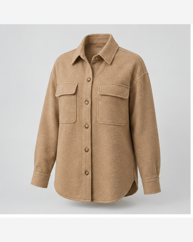 Cămașă overshirt texturată Camel