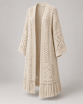 Cardigan ajurat cu franjuri Crem Vanilie