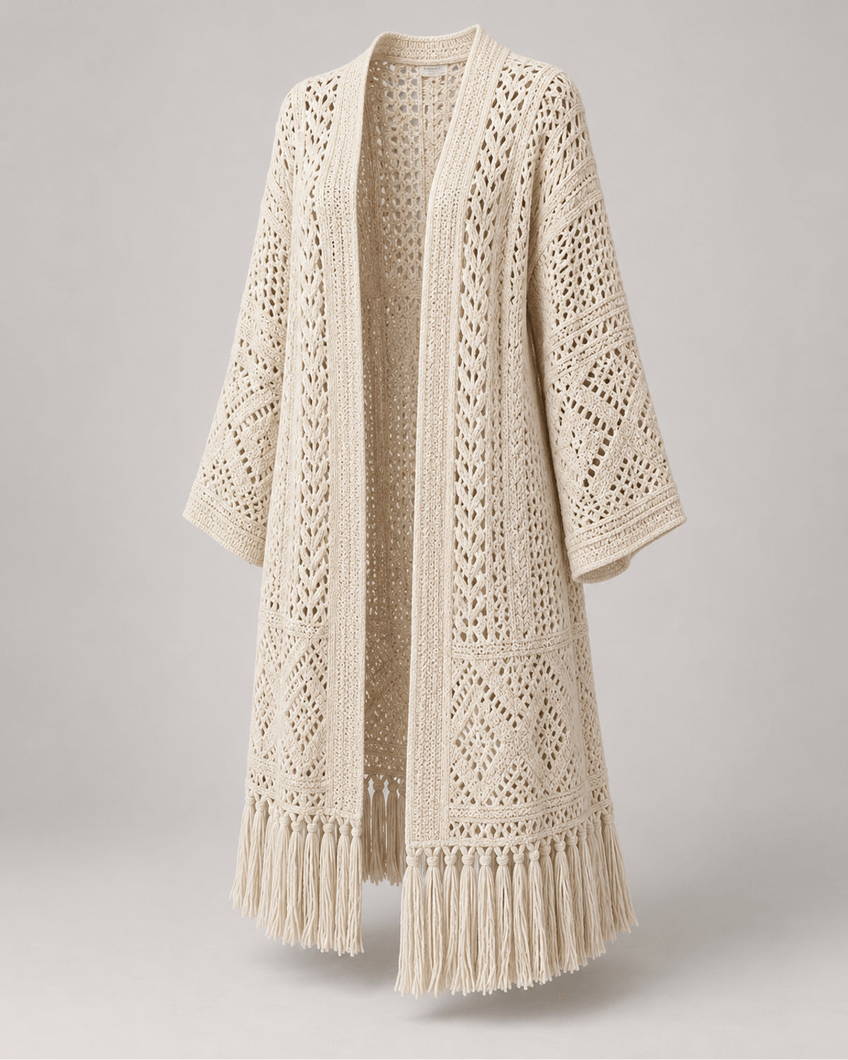 Cardigan ajurat cu franjuri Crem Vanilie