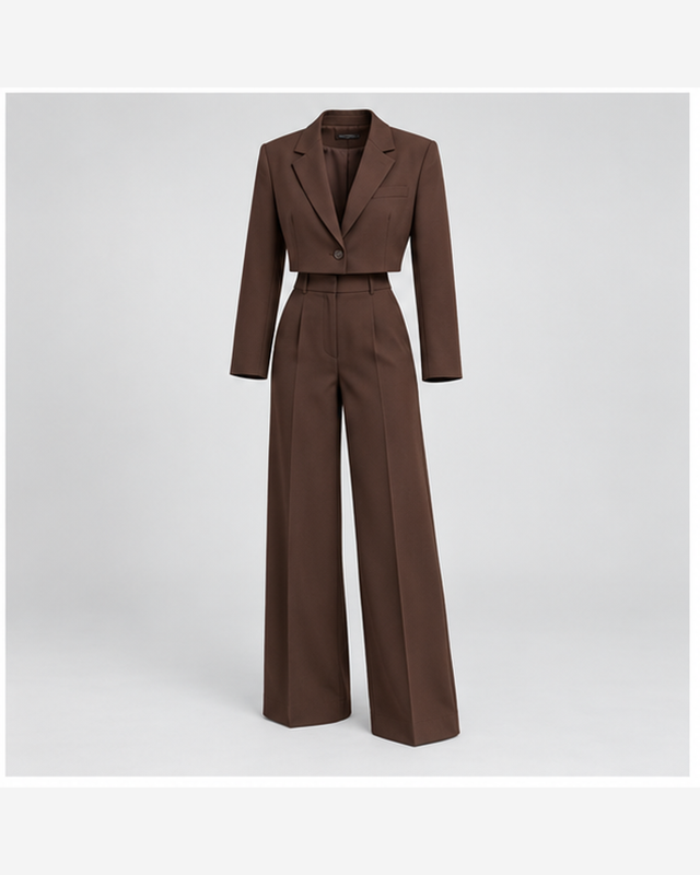 Costum cu sacou cropped Maro Ciocolatiu