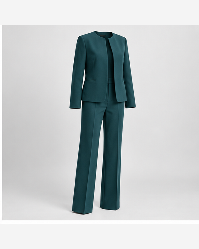 Costum minimalist fără rever Albastru Petrol