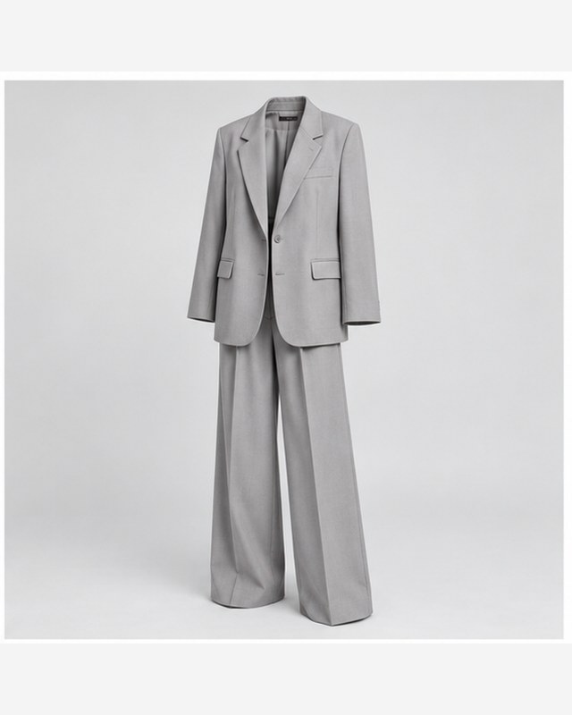 Costum oversized cu pantaloni largi Gri Perlat