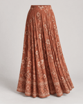 Fustă maxi plisată floral Cărămiziu