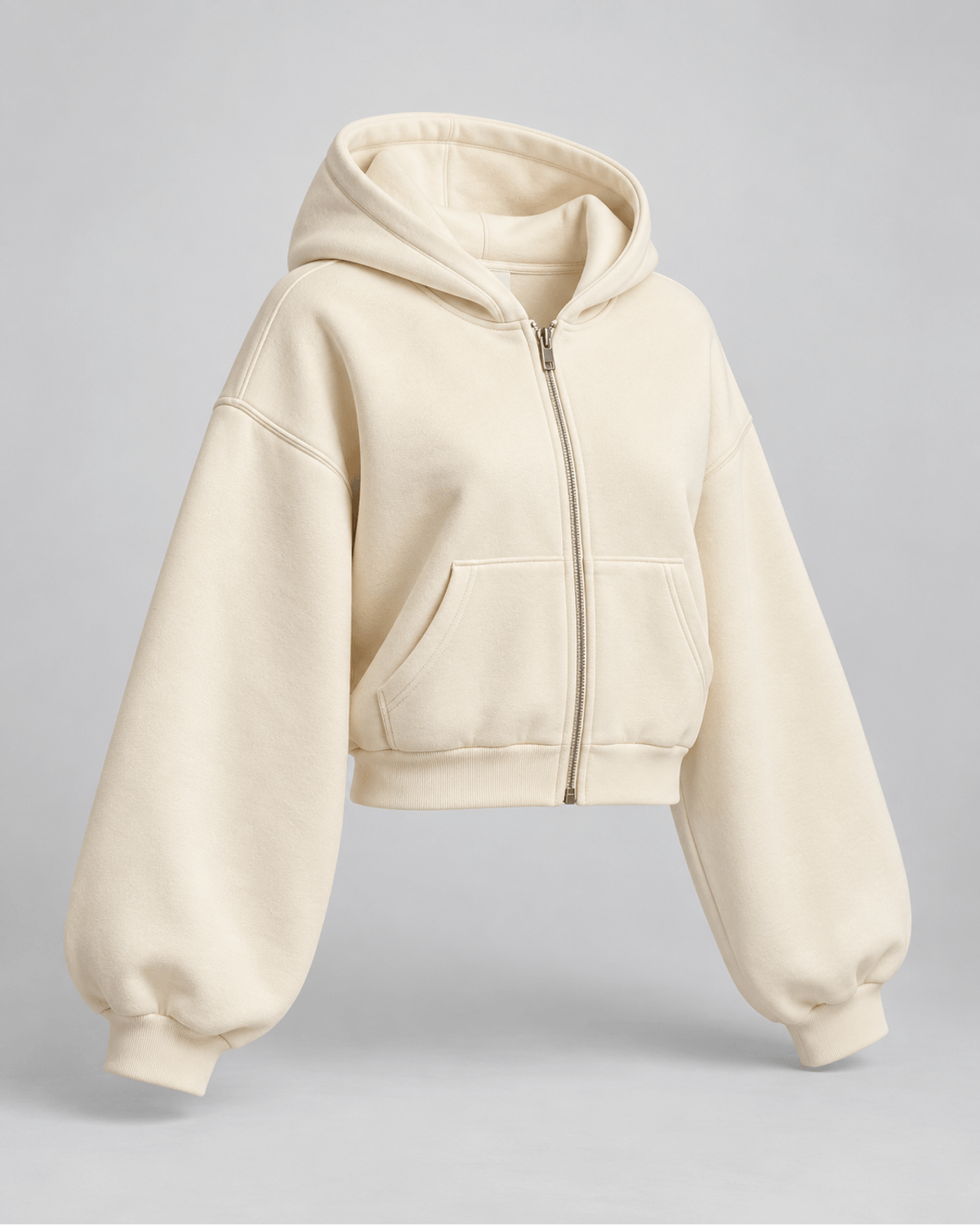 Hanorac cropped cu fermoar Crem Unt
