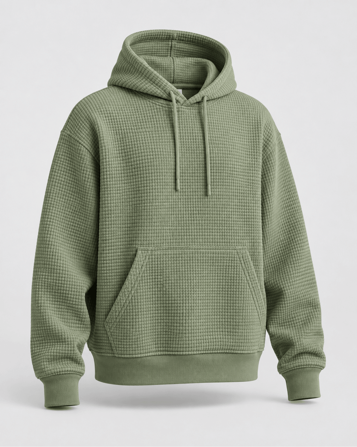 Hanorac cu textură waffle Verde Salvie
