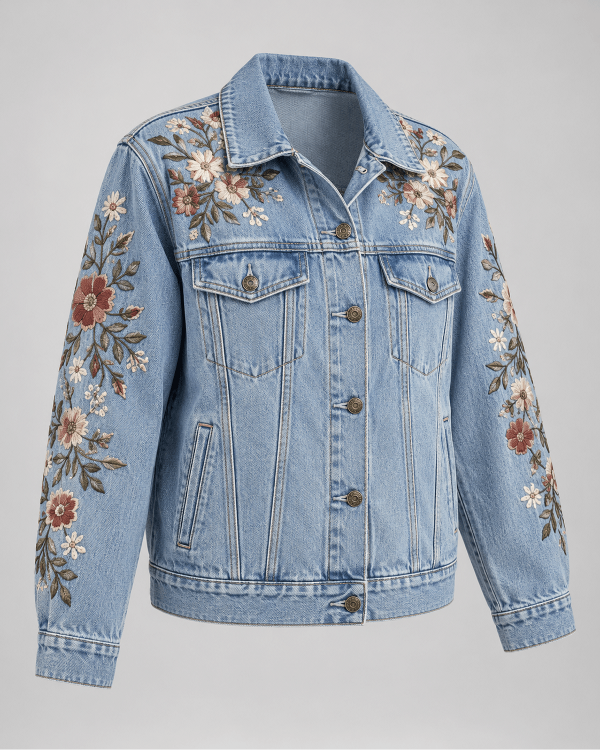 Jachetă din denim brodată Denim Deschis
