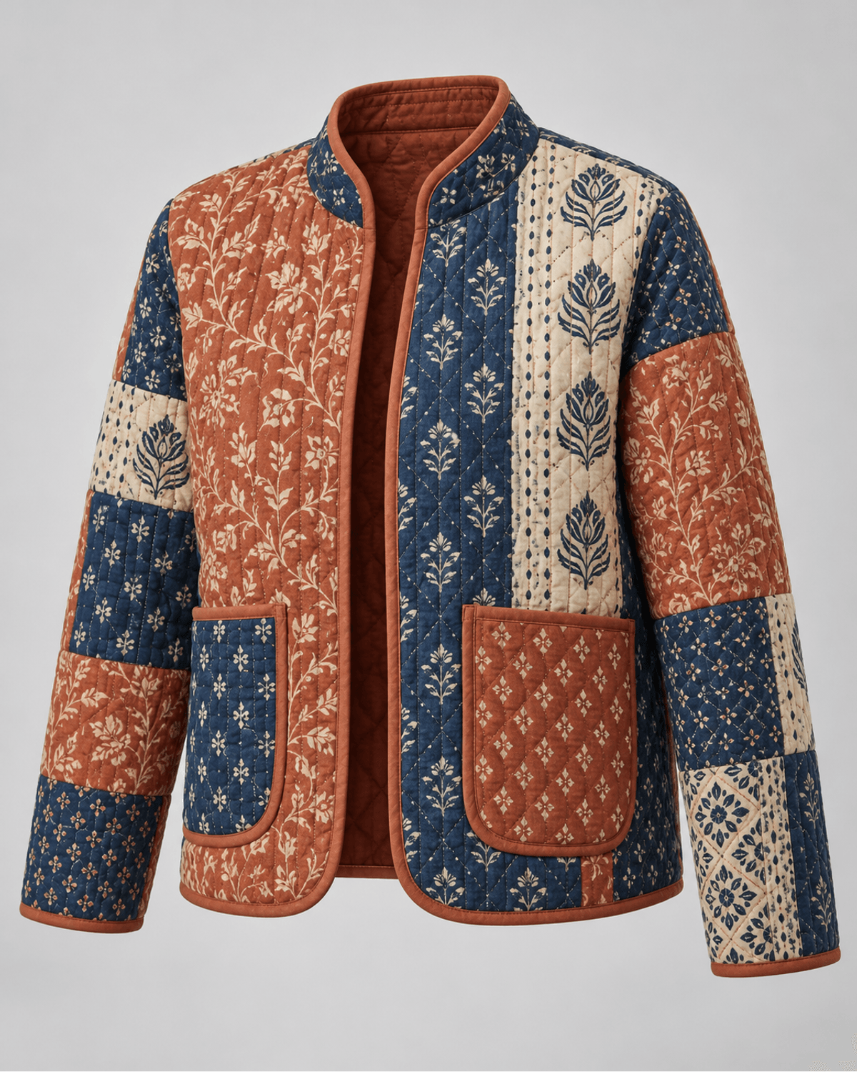 Jachetă matlasată patchwork Mix Cărămiziu
