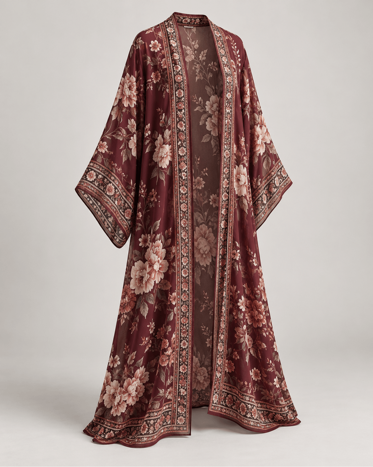 Kimono lung imprimat floral Bordo Floral