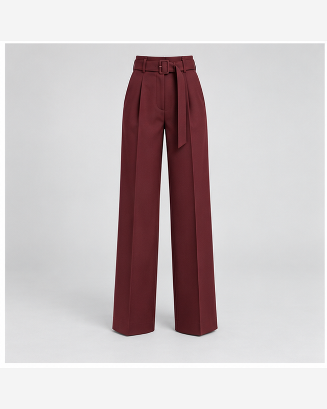 Pantaloni cu talie înaltă și cordon Bordo
