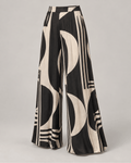 Pantaloni palazzo geometrici Negru cu Crem