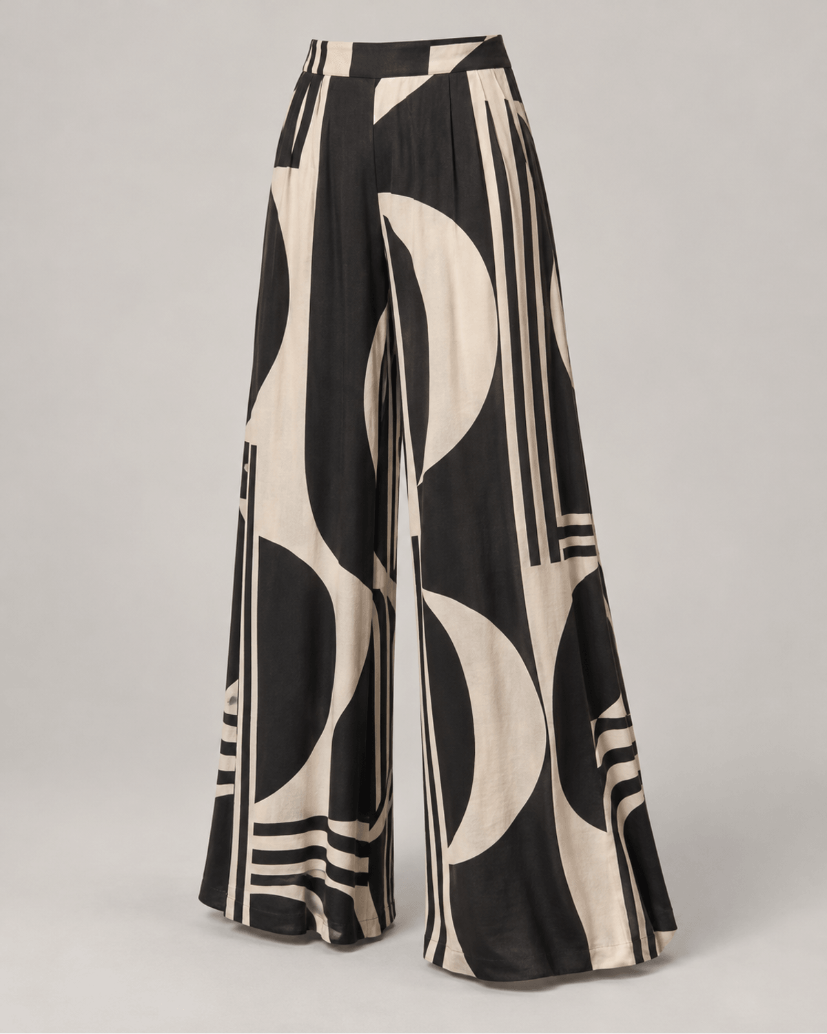 Pantaloni palazzo geometrici Negru cu Crem