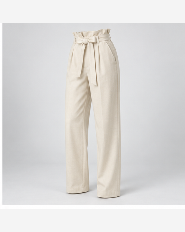 Pantaloni paperbag Crem