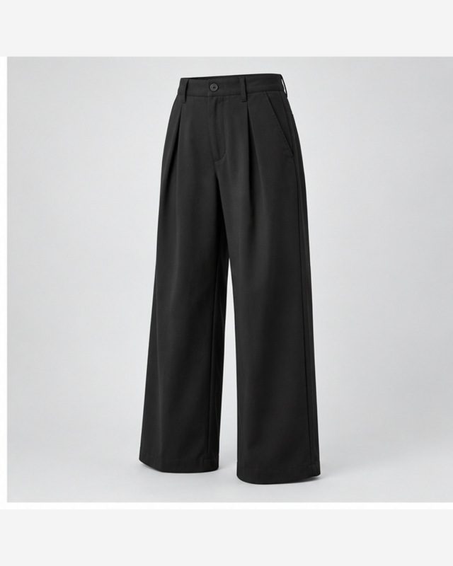 Pantaloni wide-leg cu pense Negru
