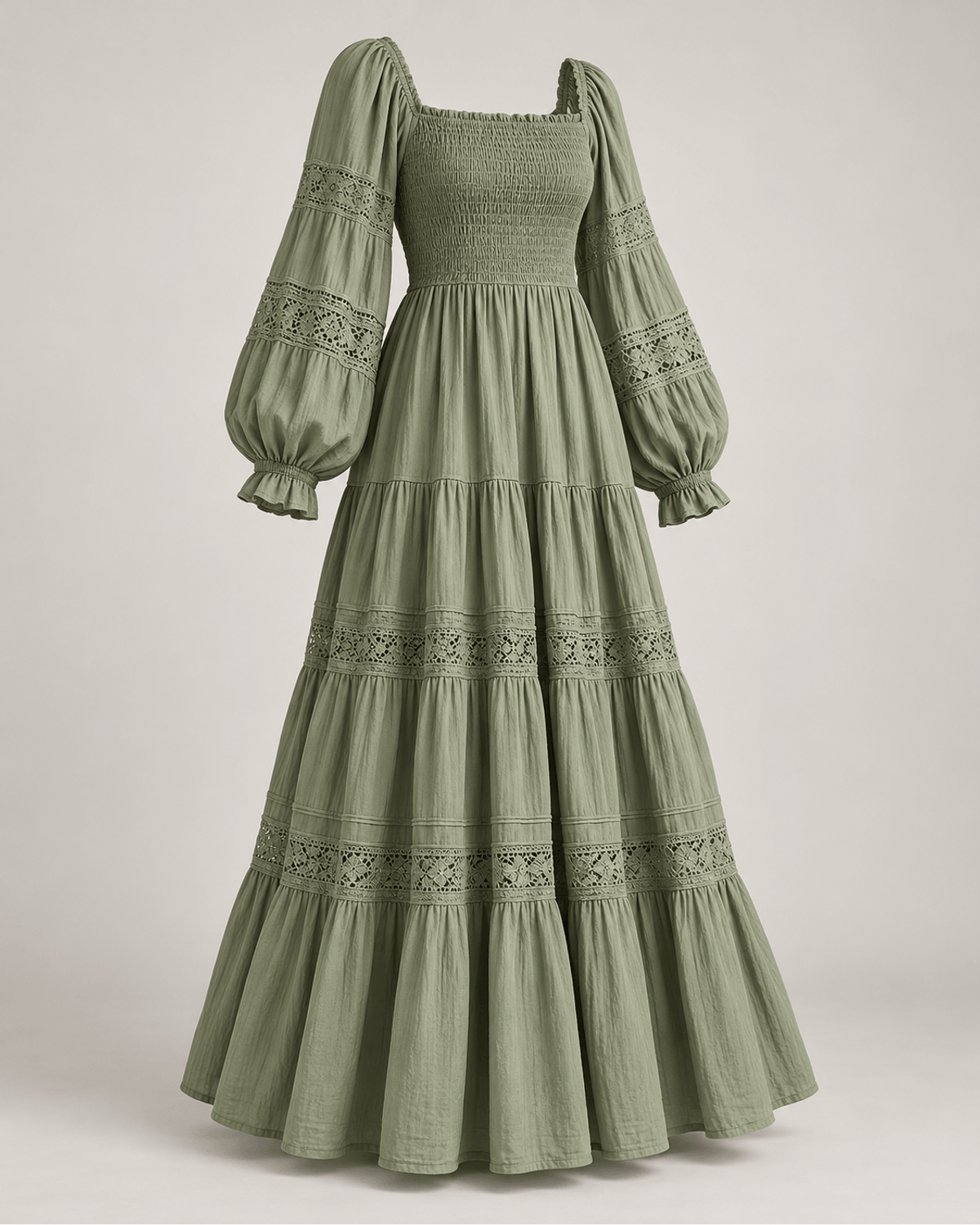 Rochie lungă cu volane Verde Salvie