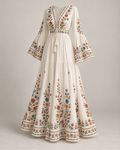 Rochie maxi cu broderie florală Alb Ivoire