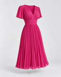 Rochie plisată midi Roz Fucsia