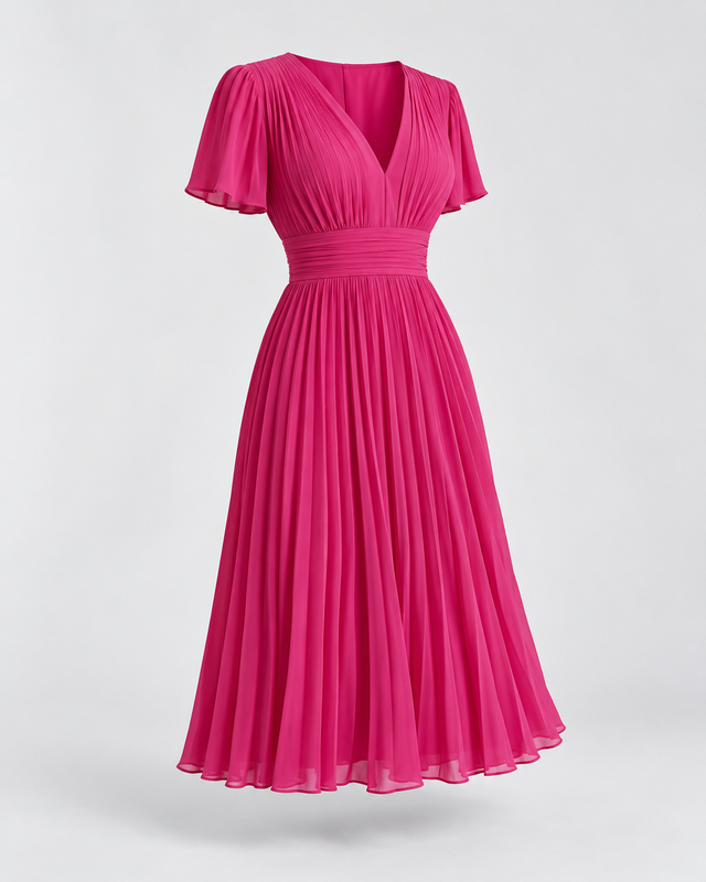 Rochie plisată midi Roz Fucsia