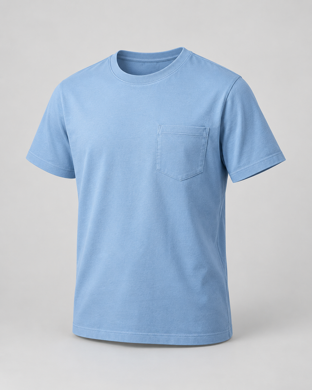 Tricou cu buzunar aplicat Albastru Cer
