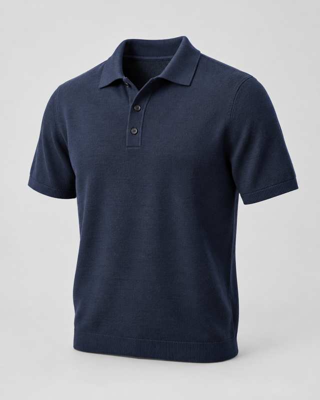 Tricou polo tricotat Bleumarin