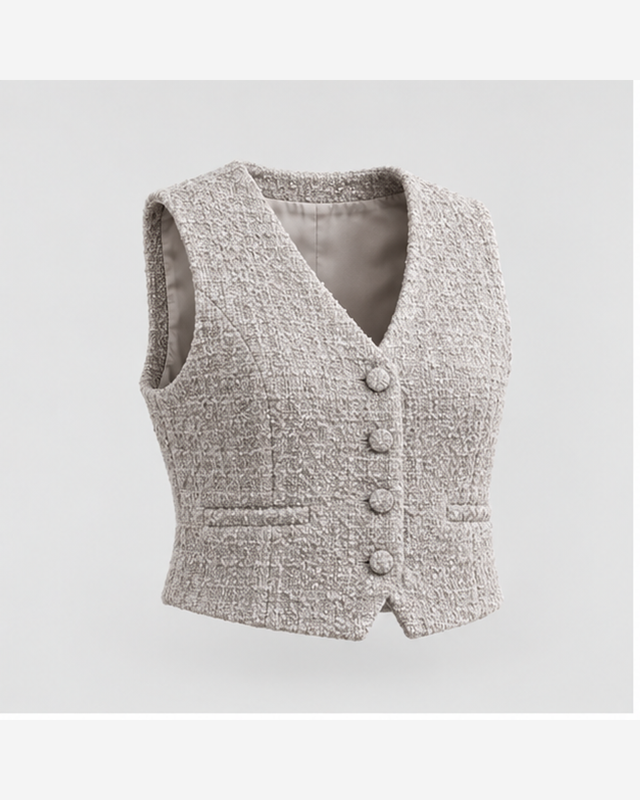 Vestă bouclé cropped Gri Perlat