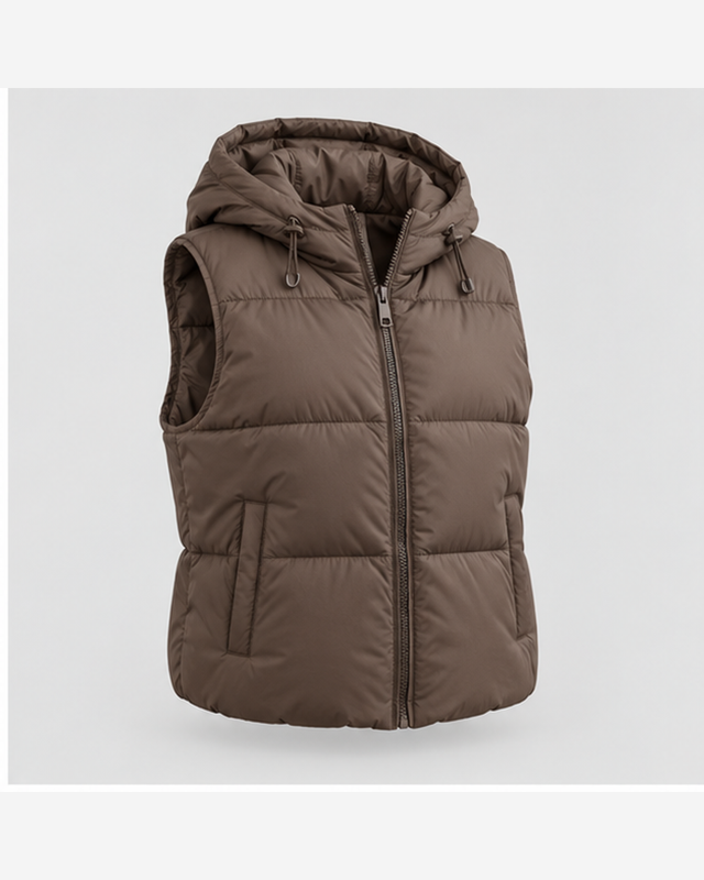 Vestă puffer cu glugă Maro Mocha