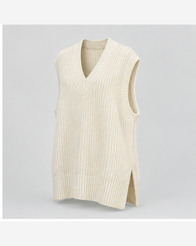 Vestă tricotată oversized Alb Ivoire